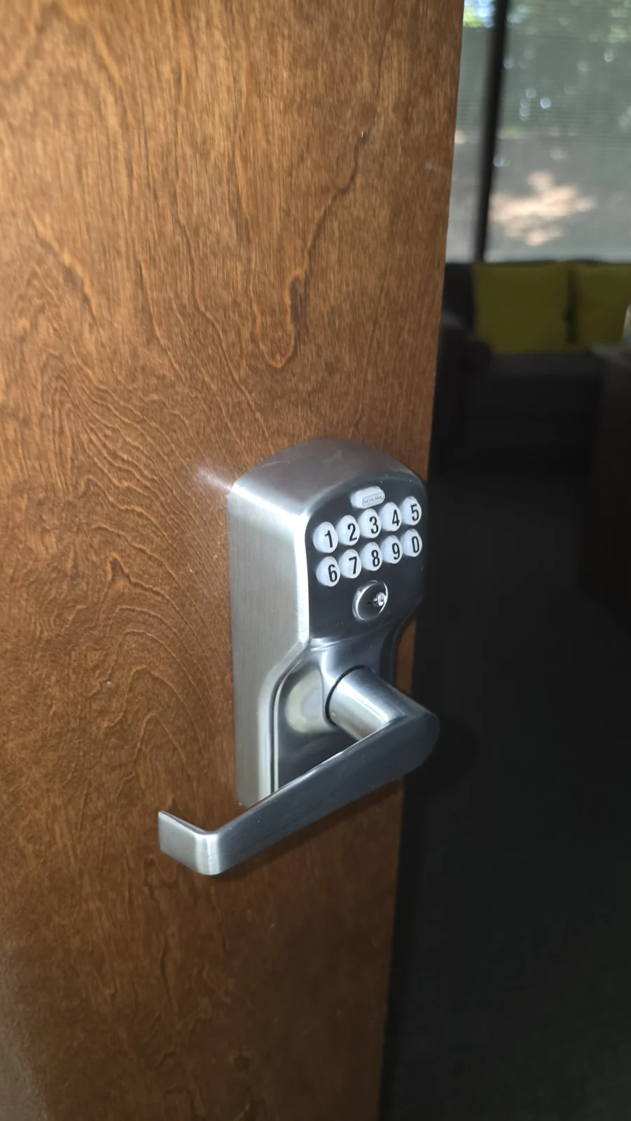 Keypad lock fitted to an office door in SouthPark.